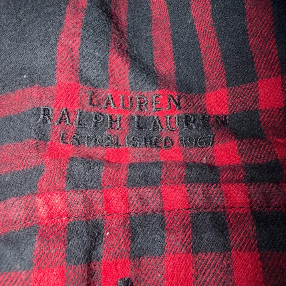 Lauren Ralph Lauren Petite Red Black Plaid Quarter Zip Flannel Shirt‎ P/P Cotton